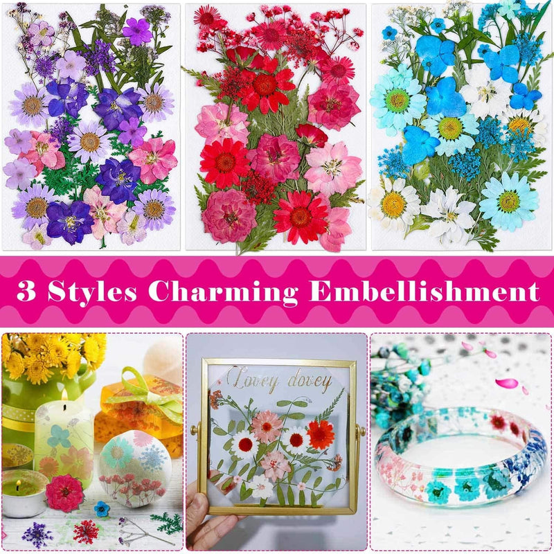 100Pcs Dried Flowers for Resin Molds, Thrilez Natural Dried Pressed Flower Herbs kit for Scrapbooking Supplies Card Making Supplies Resin Jewelry Soap and Candle Making(Blue, Purple, Red) - NewNest Australia