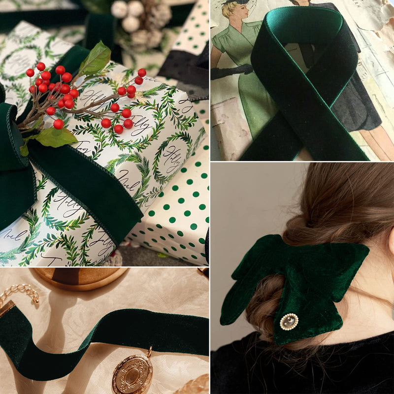 BokingOne Velvet Ribbon - 1Inch X 30Yd Wide Vintage Nylon Velvet Ribbon Spool ( Dark Green) 1Inch Dark Green - NewNest Australia