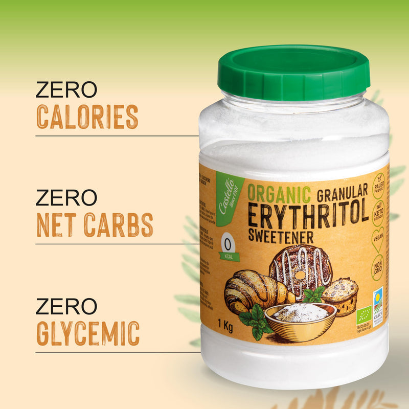 Natural Erythritol Bio Organic | 10G = 7G Sugar | Sugar Substitute - Keto And Paleo - 0 Glycemic Index - Calorie Free - 0 Net Carbs - No Gmo - Castello Since 1907-1 Kg - NewNest Australia