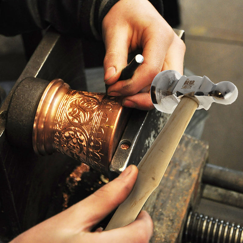 The Beadsmith Two-Sided Chasing Hammer - 10.75 Inches Wooden Handle, 2.25” Steel Head with a 14mm Ball Pein & 28mm Domed Face - Tool Used to Add Texture and Dimension to Metalwork 1.26 x 3.03 x 11.9 cm - NewNest Australia