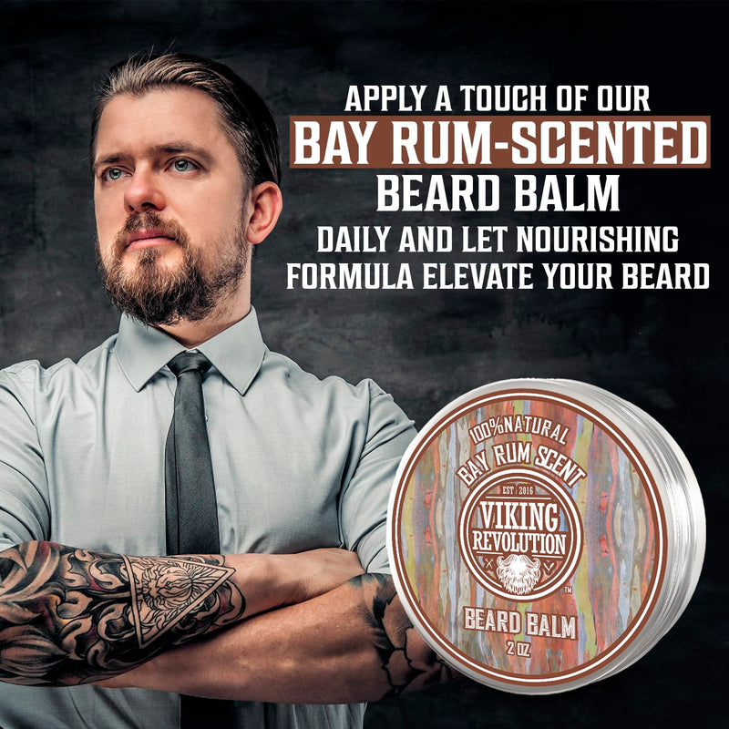Viking Revolution Beard Balm with Bay Rum Fragrance & Argan & Jojoba Oil - Styles, Strengthens & Makes Beards & Mustaches Soft - Leave in Conditioner Wax for Men - NewNest Australia