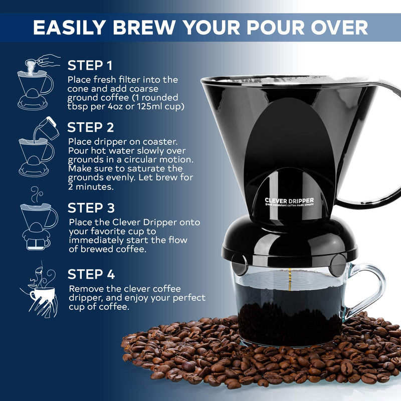 Clever Coffee Dripper and Filters, Large 18 oz (Black)| Barista's Choice| Safe BPA Free Plastic|Includes 100 Filters Black - NewNest Australia