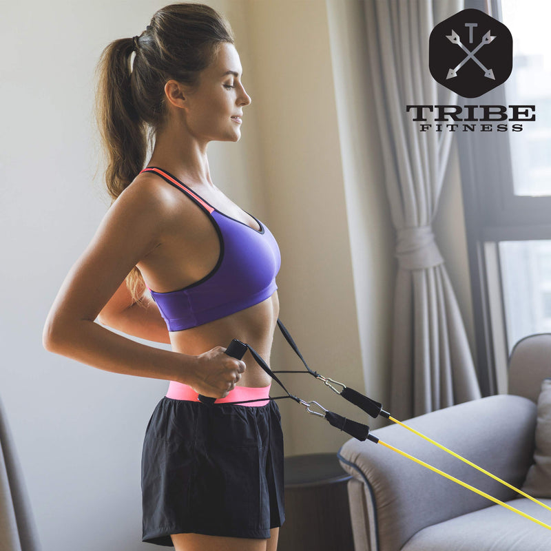 TRIBE Single Resistance Bands Set, Exercise Bands, Workout Bands with Fitness Band, Handles, Door Anchor & eBook for Resistance Training, Physical Therapy, Gym & Home Workout Gear. One Single Band Set (A) Ultra Light I 05 LB - NewNest Australia