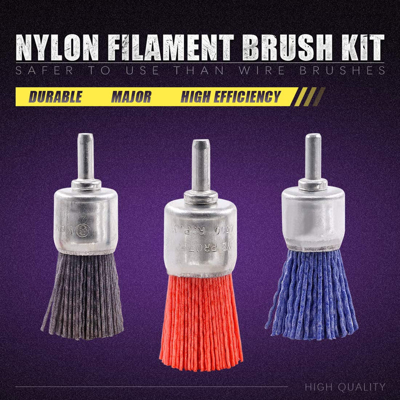 Swpeet 3Pcs 1Inch 25mm Nylon Filament Abrasive Wire Brush End Brush Kit with 1/4 Inch Shank, Include Fine Medium Coarse Grit Perfect for Removal of Rust/Corrosion/Paint - Reduced Wire Breakage Wire End Brush - NewNest Australia