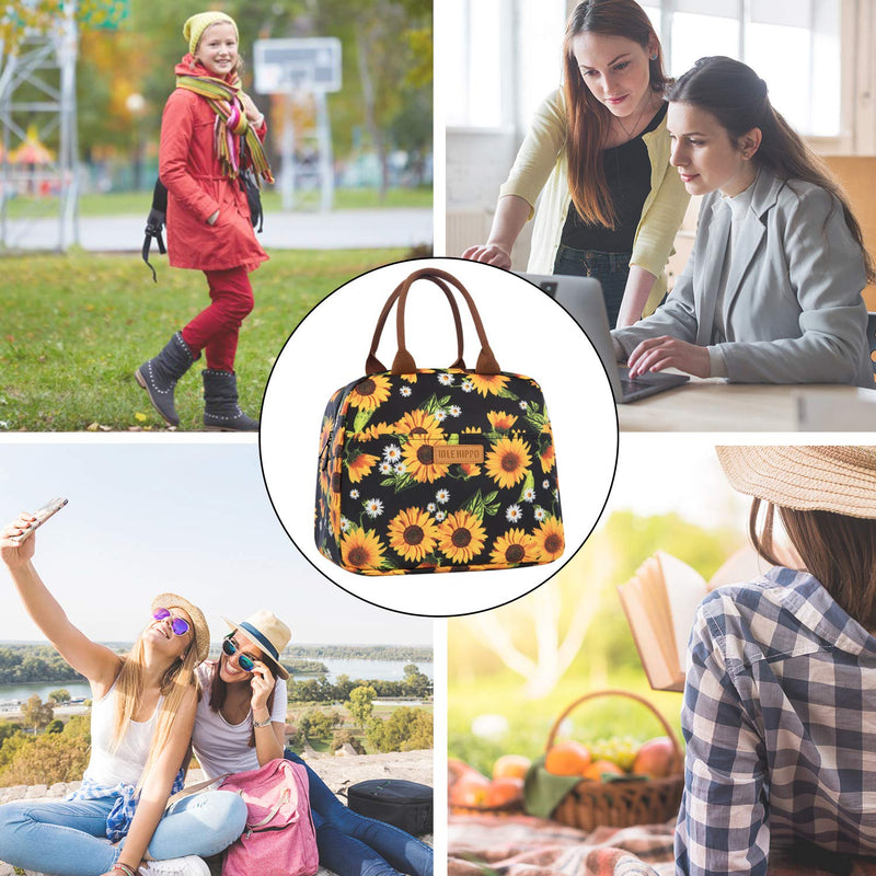 NewNest Australia - Insulated Lunch Bags for Women Cooler Tote Bag with Front Pocket Lunch Box Reusable Lunch Bag for Men Adults Girls Work School Picnic - Sunflower Sunflowers 