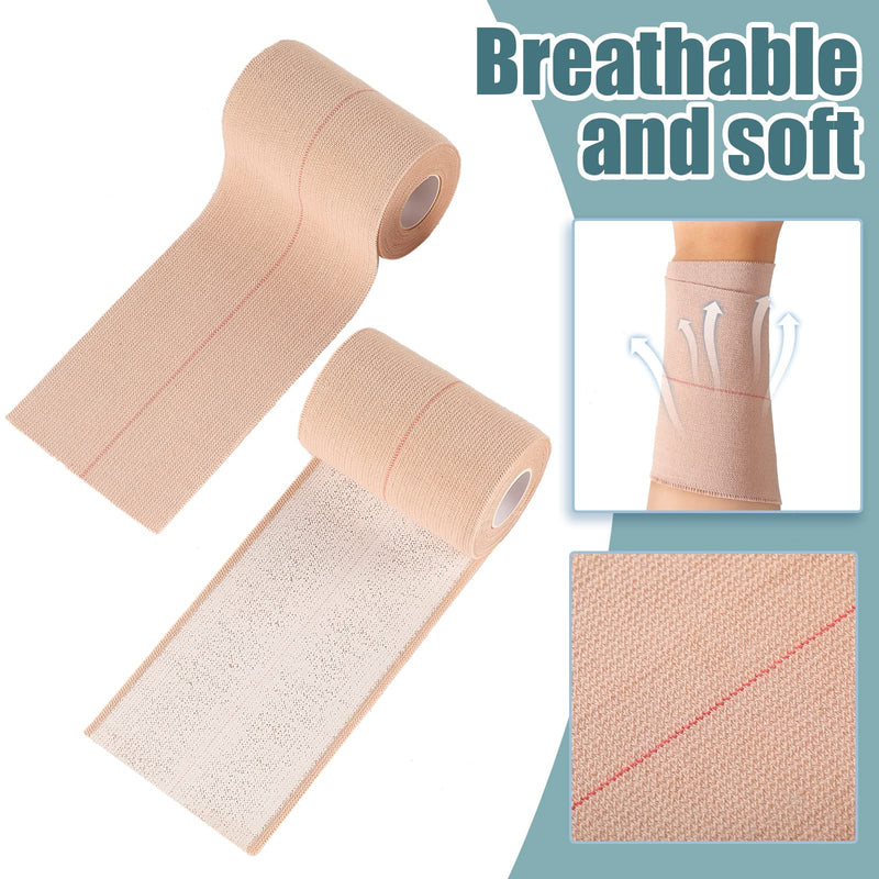 2 Rolls Adhesive Elastic Tape Bandage Tape Wrap Flexible Stretch Bandages for Sports Ankle, Knee and Wrist Sprains(Beige,4 Inch Wide) Beige 4 Inch Wide - NewNest Australia