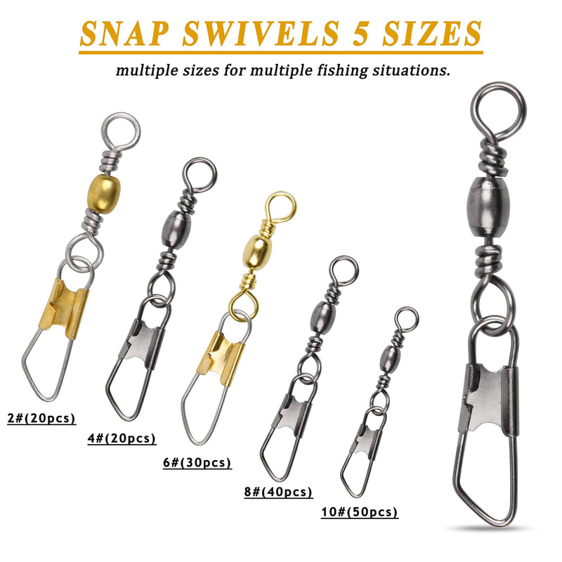 SILANON Fishing Barrel Swivel with Safety Snap,160pcs High Strength Fishing Snap Swivels Stainless Steel Line Connector Saltwater Fishing Tackle Accessories - NewNest Australia