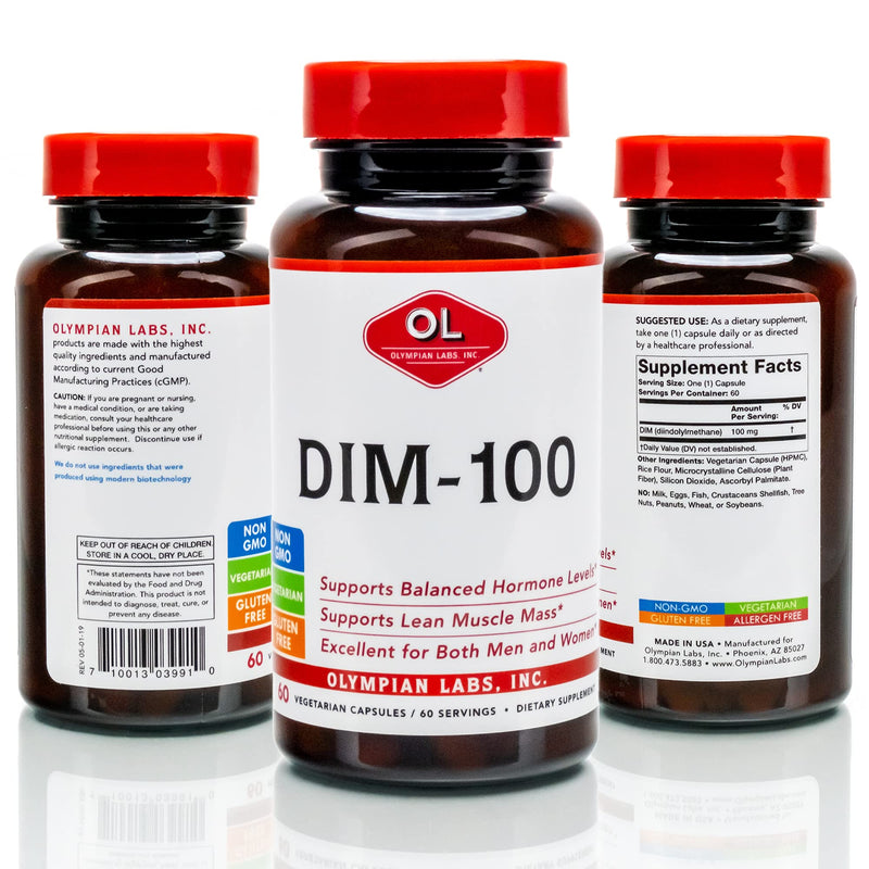 Olympian Labs DIM Supplement 100mg - DIM Diindolylmethane 60 Capsule Supply of DIM for Estrogen Balance, Hormone Menopause Relief, Acne Treatment, PCOS, Bodybuilding 100 MG, 60 Caps - NewNest Australia