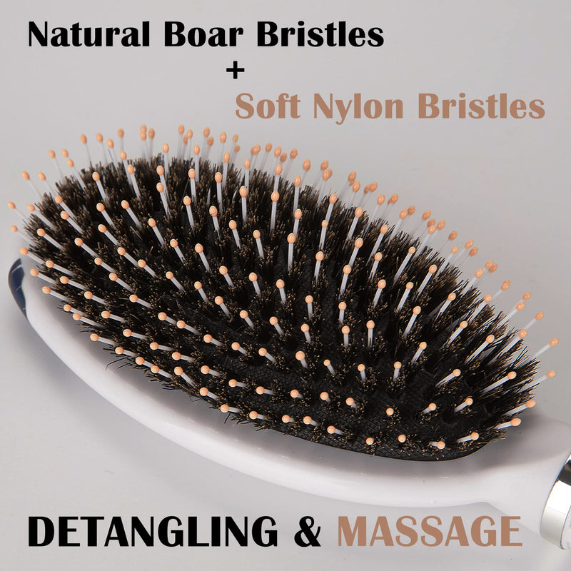 Hair Brush, Boar Bristle Paddle Hairbrush for Long, Thick, Curly, Wavy, Dry or Damaged Hair, Reducing Hair Breakage and Frizzy, No More Tangle A -White - NewNest Australia