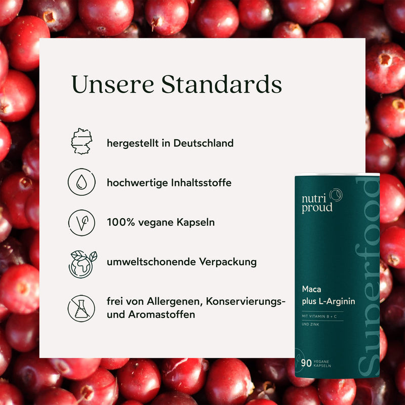 Nutriproud - Maca high dose plus L-arginine, vitamin B + C and zinc, physical strength and performance, 90 vegan capsules for 3 months, without unnecessary additives, made in Germany - NewNest Australia