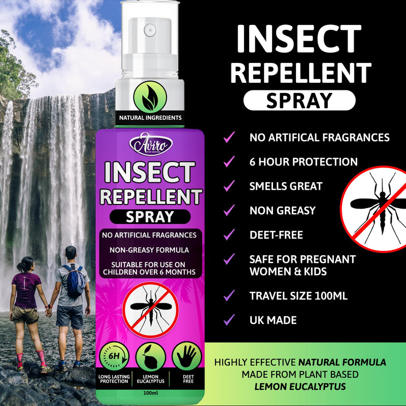Aviro Mosquito Repellent Spray - Insect Repellent Spray, Bug Repellent Made from Natural Lemon Eucalyptus. No Artificial Fragrance, DEET-Free. Safe for Pregnant Women & Kids. Travel Size 100ml - NewNest Australia