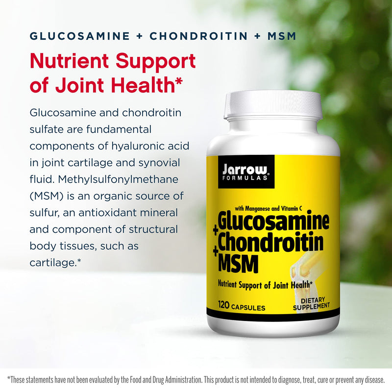 Jarrow Formulas Glucosamine + Chondroitin + MSM - 120 Capsules - Nutrient Support of Joint Health - With Vitamin C & Manganese - 30 Servings 120 Count (Pack of 1) - NewNest Australia