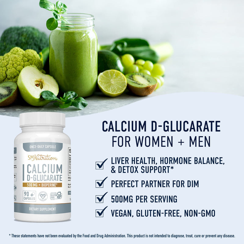 Calcium D-Glucarate 500mg 90 Veggie Capsules (3-Month Supply) CDG for Liver Detox & Cleanse, Metabolism, Hormone Balance, Menopause Support.* Vegan.org Certified, Non-GMO, Gluten-Free, Keto-Friendly - NewNest Australia