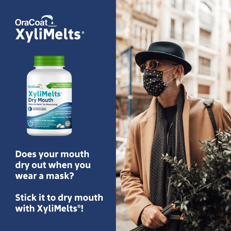 OraCoat XyliMelts Dry Mouth Relief Moisturizing Oral Adhering Discs Mild Mint with Xylitol, For Dry Mouth, Stimulates Saliva, Non-Acidic, Day and Night Use, Time Release for up to 8 Hours, 100 Count 100 Count (Pack of 1) - NewNest Australia