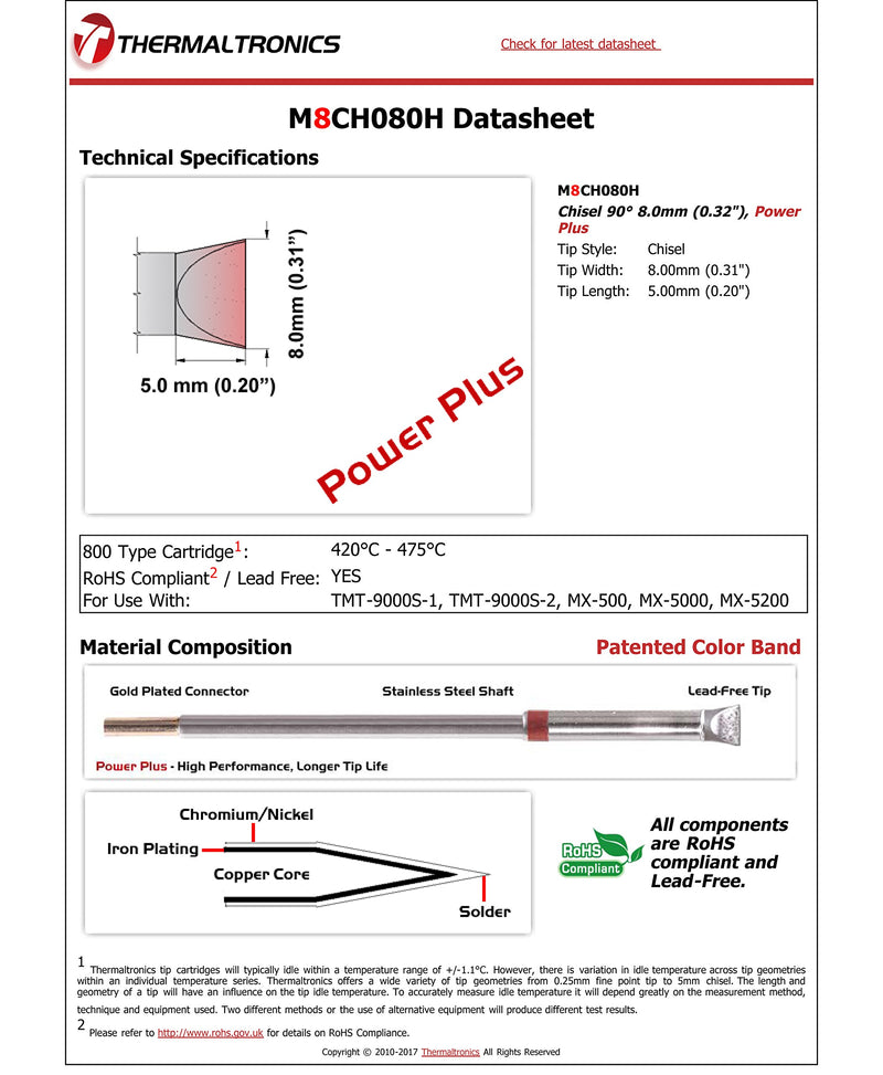 Thermaltronics M8CH080H Chisel 90deg 8.0mm (0.32in), Power Plus - NewNest Australia