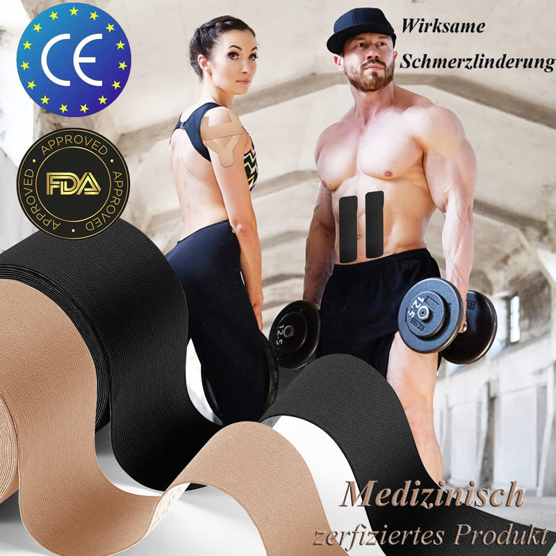Honyao Kinesiology Tape (5 Mx 5 Cm), Physio Tape For Shoulders, Back, Knee, Elbows And Neck, Sports Tape, Skin-Friendly, Elastic And Waterproof, Skin-Coloured - Pack Of 2 - NewNest Australia