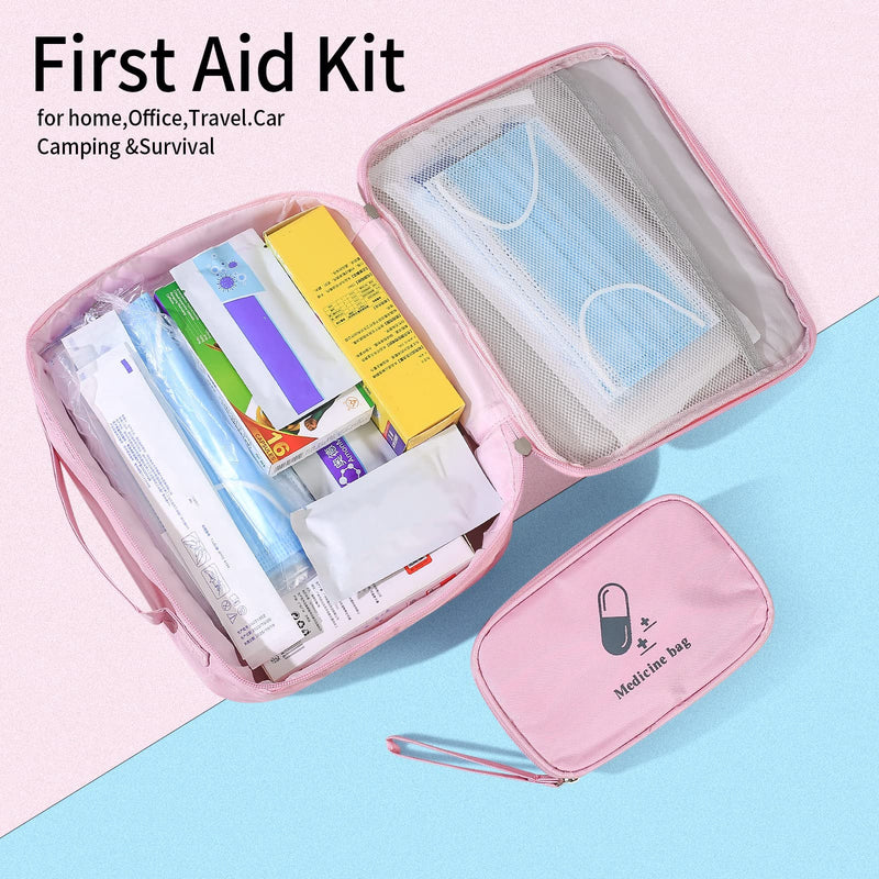 2 Pcs First Aid Kit Bags, Portable Travel Empty Medical Medical Medicine Bags, Small/Large First Aid Emergency Organizer Bags Waterproof for Outdoor Camping Travel Work Bags - Pink (White) (Pink) - NewNest Australia