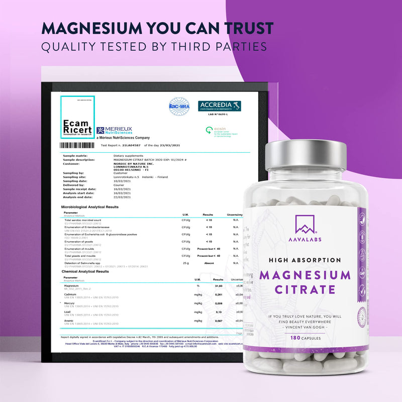 High Absorption Magnesium Citrate Supplements - [ 357 mg ] - Vegan Magnesium Capsules - High Dose of Elemental Magnesium – 180 Magnesium Citrate Capsules - Pure and GMO Free - 2 Month Supply - NewNest Australia