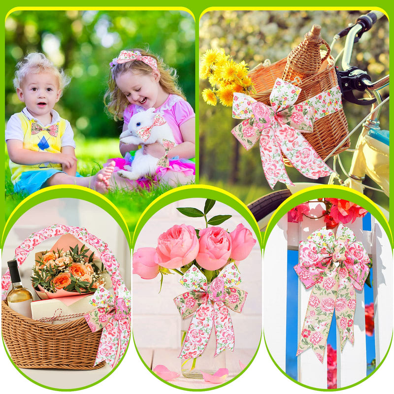 Floral Ribbon 4 Rolls Wired Edge Ribbon Spring Summer Craft Wired Ribbon Flower Pattern Ribbons Decorative Fabric Ribbons for Making Bows and Wreaths Gift Wrapping, 20 Yard x 2.5 Inch (Delicate Style) Delicate Style - NewNest Australia