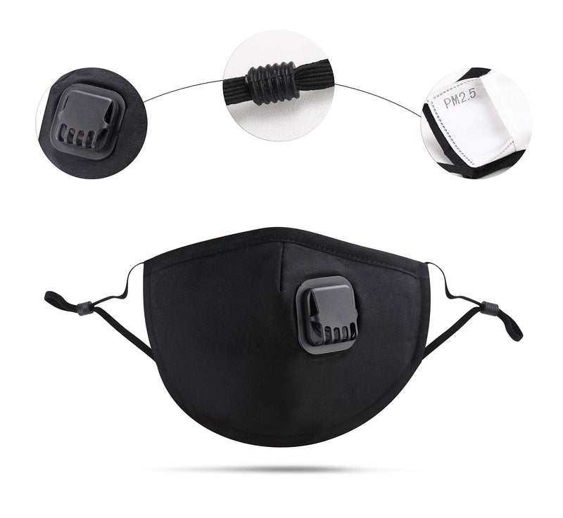 5 Layer Breathable Cotton Face Mask with Filter – Reusable Black Face Masks Washable Uk with Adjustable Ear Straps, Nose Wire & Replaceable Filters for Unisex 2 - NewNest Australia