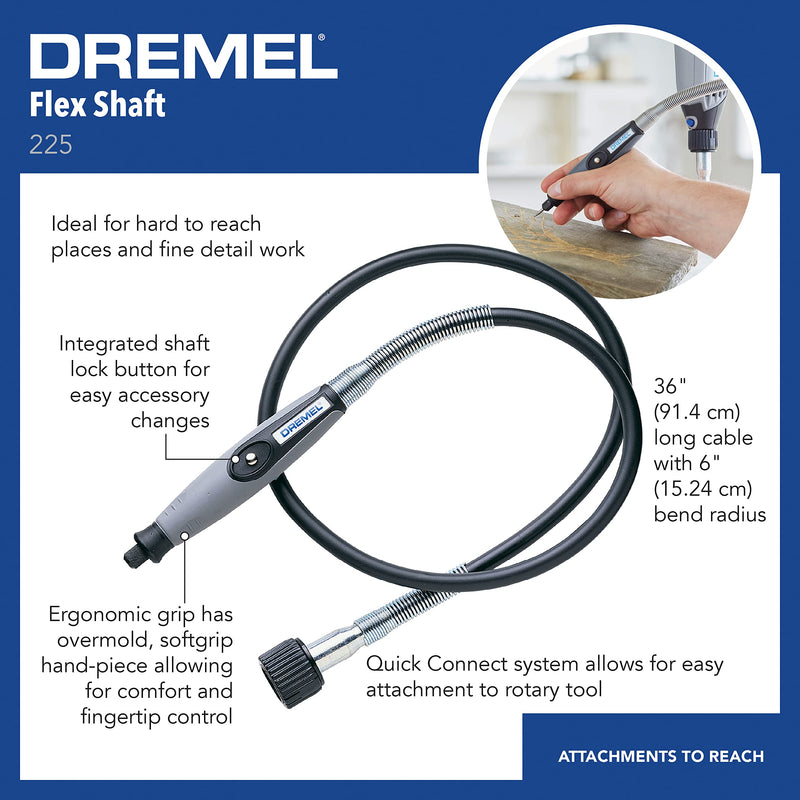 Dremel Flex Shaft Rotary Tool Attachment with Comfort Grip and 36” Long Cable - Engraver, Polisher, and Mini Sander- Ideal for Detail Metal Engraving, Wood Carving, and Jewelry Polishing , 225-02 , Grey Shaft attachment - NewNest Australia