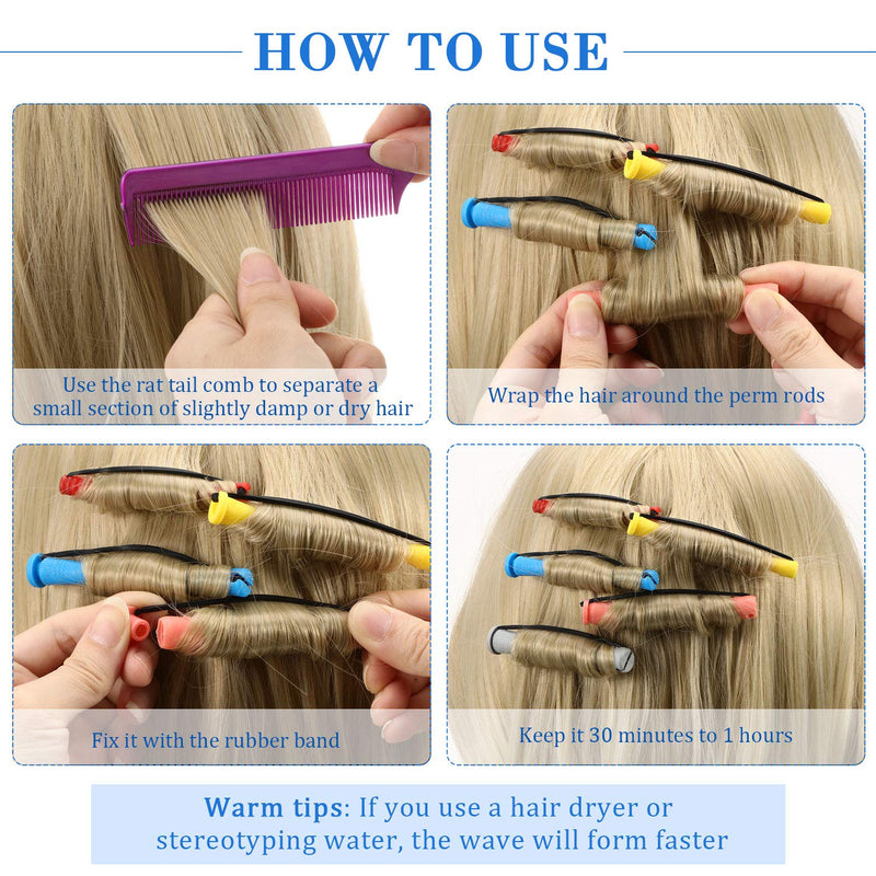 60 Pieces Hair Perm Rods Set Plastic Perming Rods Cold Wave Rods 5 Sizes Hair Curling Rollers with Rat Tail Hair Comb Stainless Steel Pintail Comb for Women Girls Hairdressing Styling - NewNest Australia