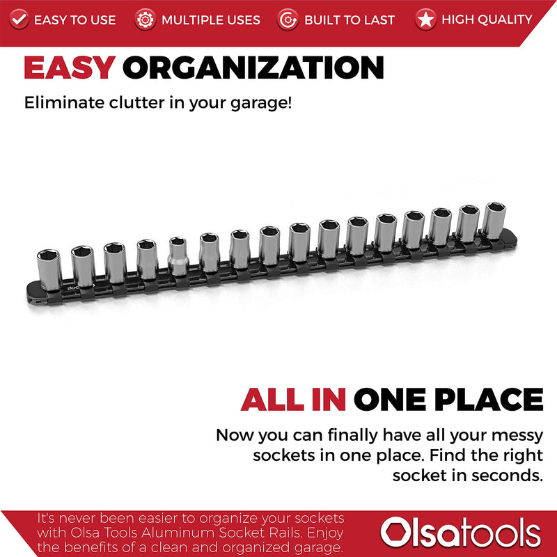 Olsa Tools 1/2-Inch Drive Aluminum Socket Organizer with Locking End Caps | Professional Quality Socket Holder (BLACK) Black - NewNest Australia
