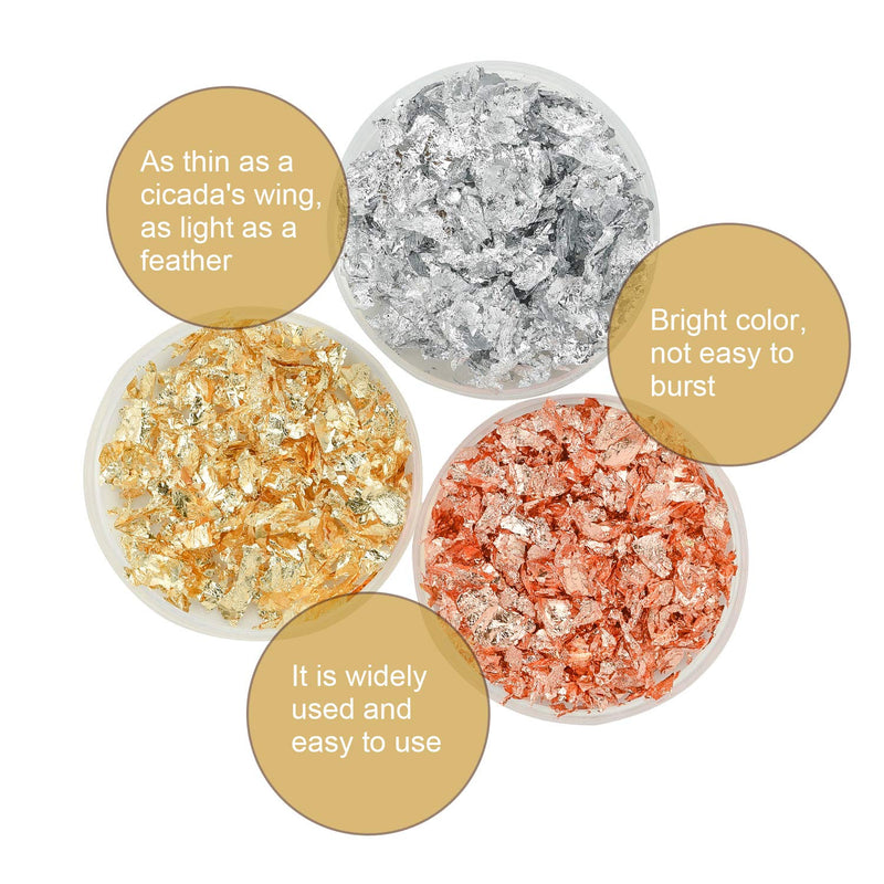 CHMI Gold Foil Flakes for Resin -15g, Jewelry Making, Imitation Gold Foil Flakes Metallic Leaf for Nails, Painting, Crafts, Slime and Resin Jewelry Making (Gold, Silver, Copper Colors) Multicolor - NewNest Australia