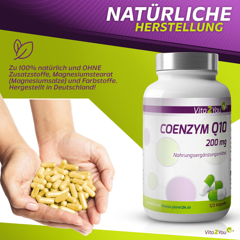 Vita2You Coenzyme Q10-200mg - 120 capsules - Ubiquinone - from plant fermentation - High dosage - Premium quality - NewNest Australia