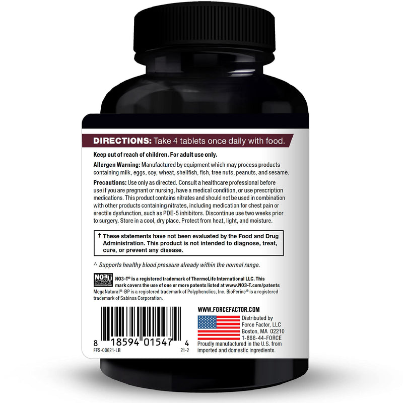 Force Factor Total Beets Blood Pressure Support Supplement with Nitrates and Grapeseed Extract to Boost Nitric Oxide, Circulatory and Cardiovascular Vasodilator Heart Health Vitamins, 120 Count 120 Count (Pack of 1) - NewNest Australia