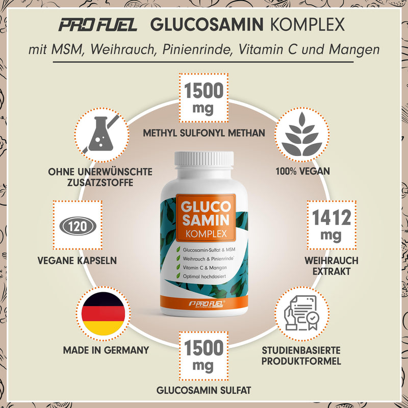 Glucosamine Complex - 120 Capsules - High-Quality Matrix With Glucosamine, Frankincense, Msm, Pine Bark, Manganese And Natural Vitamin C From Rosehip Extract - Optimally High Dosage - Monthly Supply Of 120 Pieces (Pack Of 1) - NewNest Australia