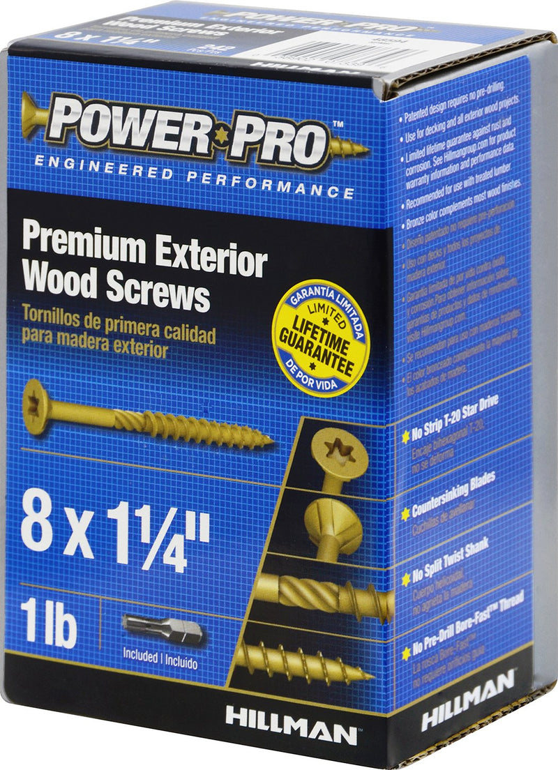 Power Pro 48594 Wood Screws, #8 x 1-1/4", Premium Outdoor Deck Screws, Rust Resistant, Epoxy Coated Bronze, 1Lb Box, 242 Pcs - NewNest Australia