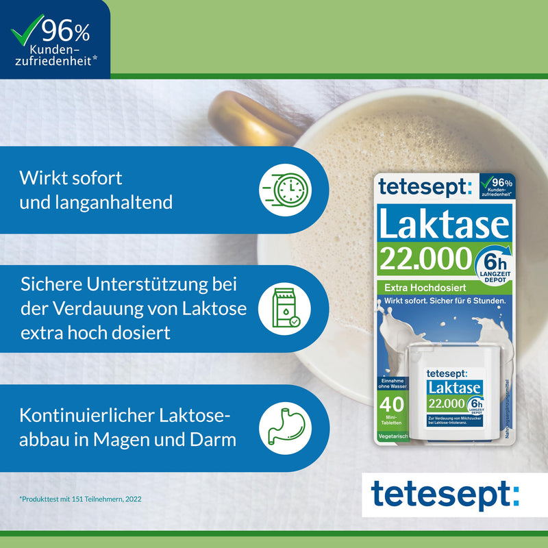 tetesept Lactase 22,000 - lactase tablets for lactose intolerance - dietary supplement with immediate effect & 6h long-term depot - 1 can of 40 pieces of Lactase 22,000 new - NewNest Australia