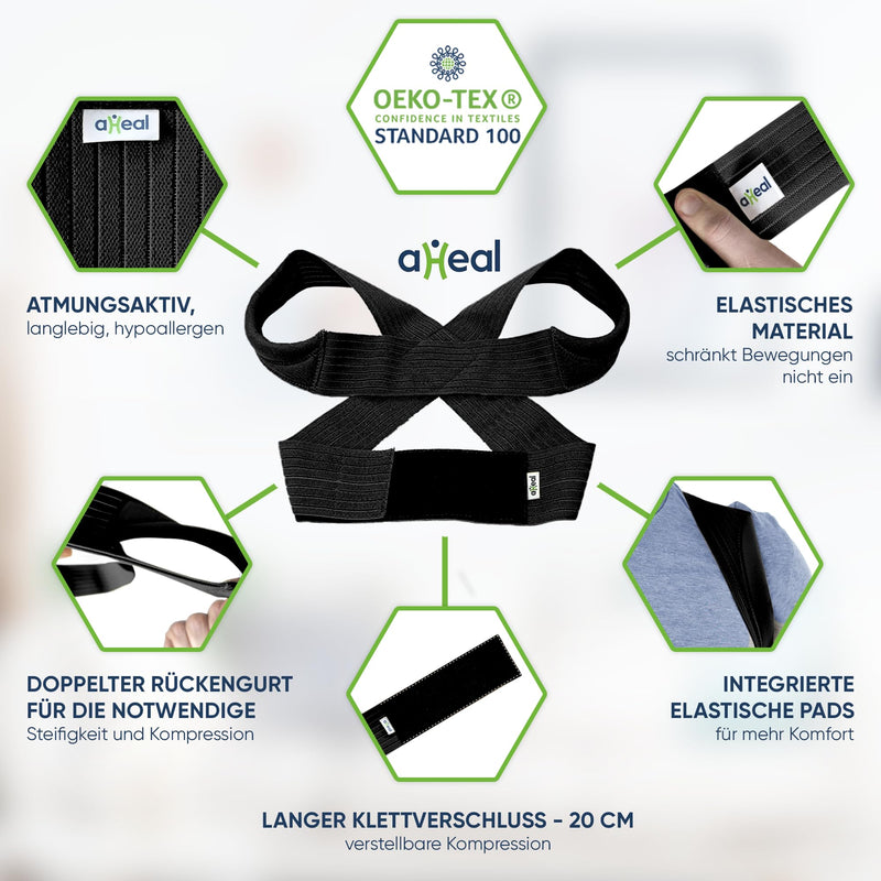 aHeal Back Support Belt & Back Straightener Men and Women - Posture Correction Back, Shoulder Strap Posture Correction, Back Support, Straight Back, Relief from Back Pain - Size 3 Black Size 3: 90-99 CM - NewNest Australia