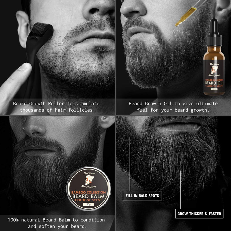 Red-Blooded Beard Growth Kit - Beard Roller + Beard Oil + Beard Balm - Stimulate Beard and Hair Growth Scented Beard Care Gift for Men - 0.5mm Dermaroller for Hair, Beard Regrowth - NewNest Australia