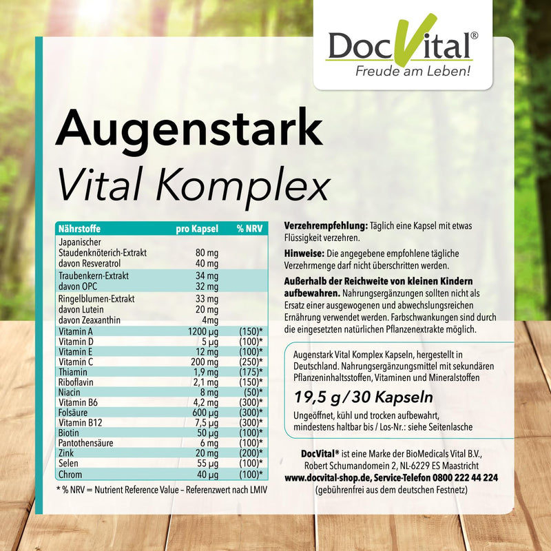 Eye vitamins Lutein Zeaxanthin Vitamin A - Eye Strength Vital Complex high dosage - with vitamins A and B2 to maintain normal vision - Eye Vital capsules - Doc Vital® - NewNest Australia