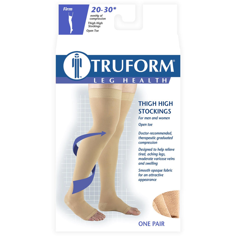 Truform 20-30 mmHg Compression Stockings for Men and Women, Thigh High Length, Dot-Top, Open Toe, Beige, Small Small (Pack of 1) - NewNest Australia