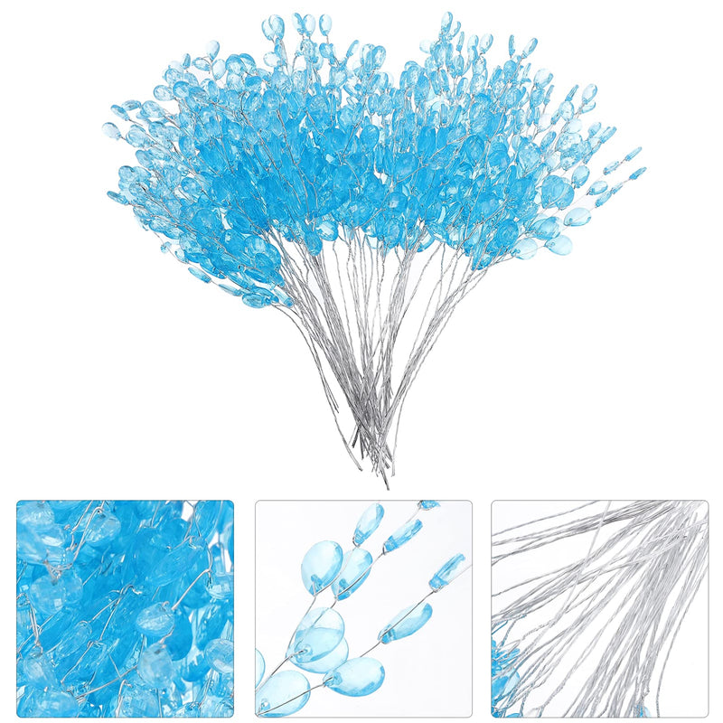 VOSAREA 50 Stems Artificial Bouquets Acrylic Bead Drops Flower Branches Bead Sprays for Wedding DIY Crafts ( 16cm, Blue ) 17cm - NewNest Australia