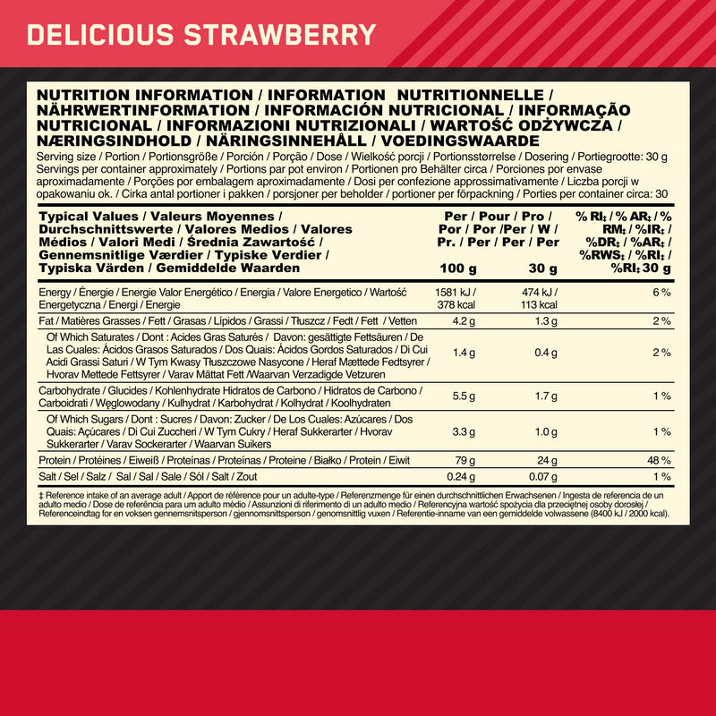 Optimum Nutrition Gold Standard Whey Protein, Muscle Building Powder With Naturally Occurring Glutamine and Amino Acids, Delicious Strawberry, 30 Servings, 900g, Packaging May Vary - NewNest Australia