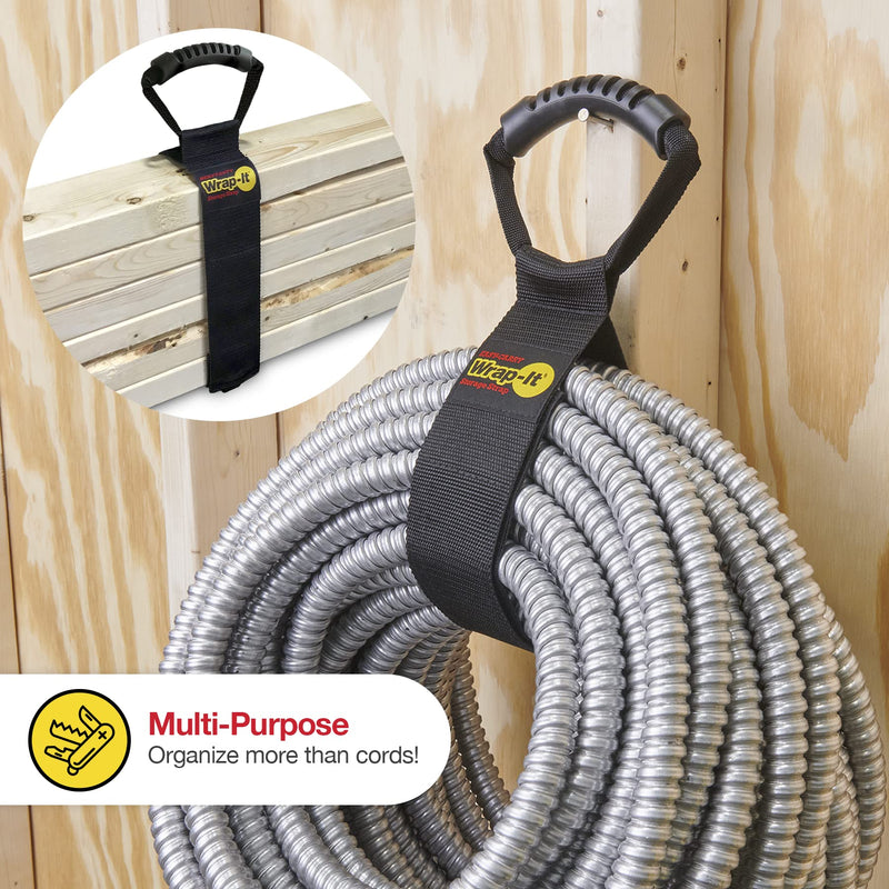 Easy-Carry Wrap-It Storage Straps - 28” (2-Pack) – Heavy-Duty Hook and Loop Extension Cord Carrying Strap, Hanger, Keeper, Organizer with Handle for Pool, Boat, RV, Garden Hoses, Cords, and Cables 28" (2 Pack) Black - NewNest Australia