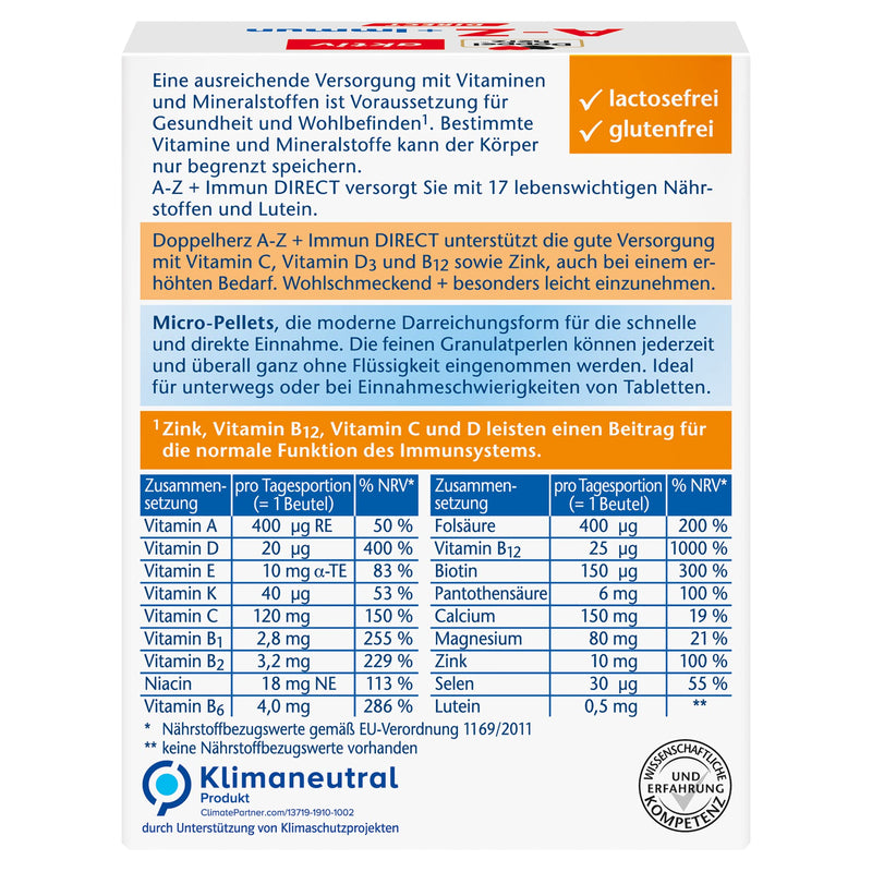 Doppelherz A-Z + Immune DIRECT - With zinc, vitamin B12, vitamin C and D as a contribution to the normal function of the immune system - liquid, 20 sachets - NewNest Australia