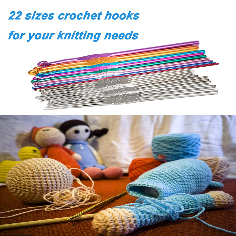 22Pcs Crochet Hooks Set, BetyBedy Aluminum Handle Knitting Needles, Multicolor Crochet Needles for Yarn Craft, 0.6~6.5mm - NewNest Australia