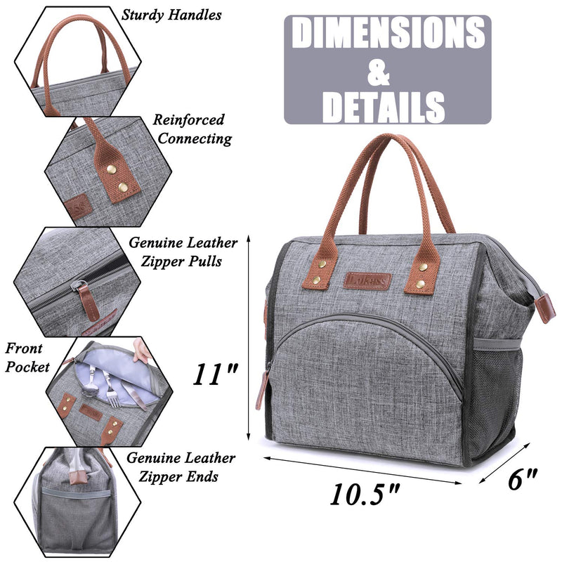 NewNest Australia - LOKASS Lunch Bag Insulated Lunch Box Wide-Open Lunch Tote Bag Large Drinks Holder Durable Nylon Thermal Snacks Organizer for Women Men Adults College Work Picnic Hiking Beach Fishing,Grey Gray 