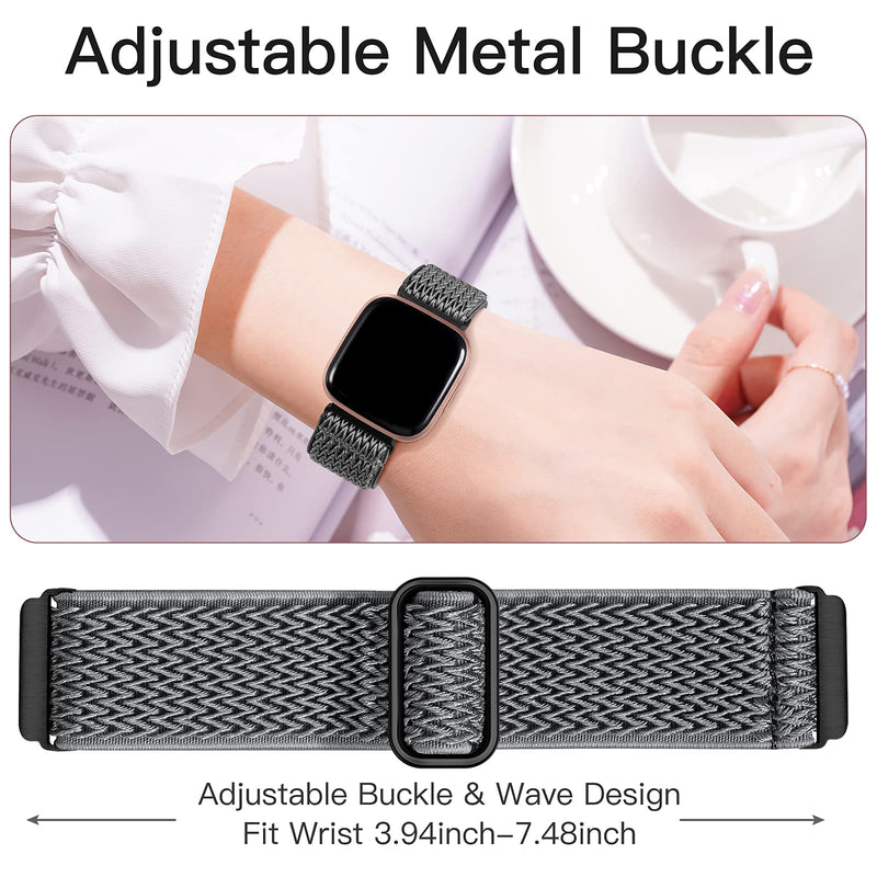 Fuleda Elastic Bands Compatible with Fitbit Versa 2 Band Women Men, 2Pack Soft Adjustable Nylon Breathable Sport Band for Versa/Versa 2/Versa Lite/SE Smartwatch Loop Stretchy Wristband, Black & Gray Black/Grey - NewNest Australia