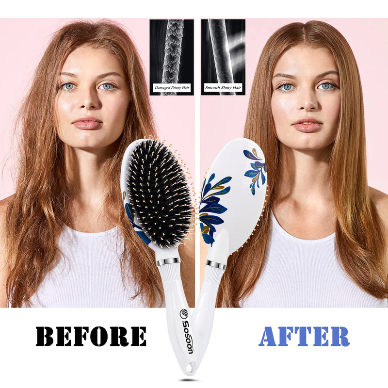 Hair Brush, Boar Bristle Paddle Hairbrush for Long, Thick, Curly, Wavy, Dry or Damaged Hair, Reducing Hair Breakage and Frizzy, No More Tangle A -White - NewNest Australia