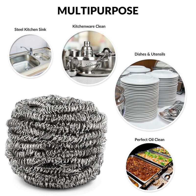 12 Pack Stainless Steel Scourers by Scrub It – Steel Wool Scrubber Pad Used for Dishes, Pots, Pans, and Ovens. Easy scouring for Tough Kitchen Cleaning. - NewNest Australia