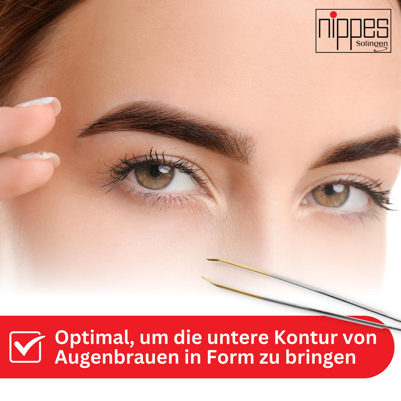 nippes Solingen, tweezers 37SGP For removing the finest hairs Nickel-plated steel 9 cm, gold-plated tip, 1 piece slanted - NewNest Australia