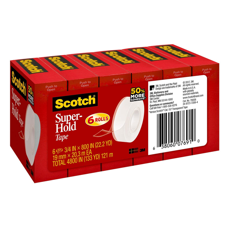 Scotch Super-Hold Tape, 6 Rolls, 50% More Adhesive, Trusted Favorite, 3/4 x 800 Inches, Boxed (700S6) - NewNest Australia