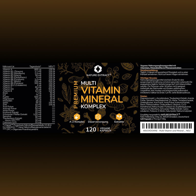 Premium Multivitamin And Mineral Complex - 120 High Dose Capsules - Essential Az Vitamins, Minerals And Superfood Plant Extracts - Laboratory Tested And Made In Germany - Vegan - NewNest Australia