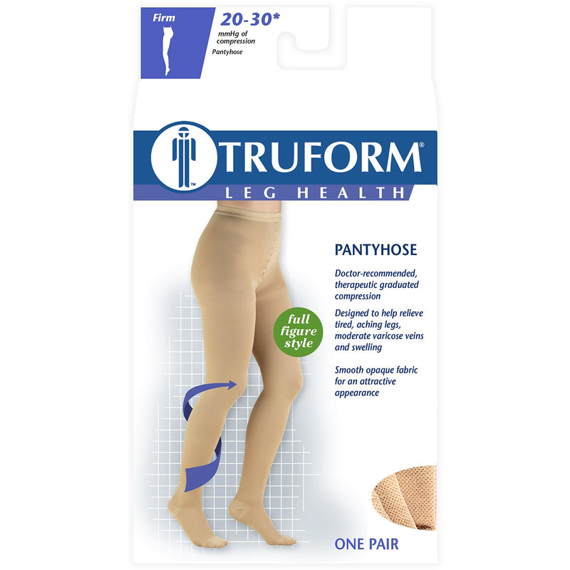 Truform 20-30 mmHg Compression Pantyhose, Plus Size Women's Support Tights Hosiery, Beige, Medium Medium (1 Pair) - NewNest Australia